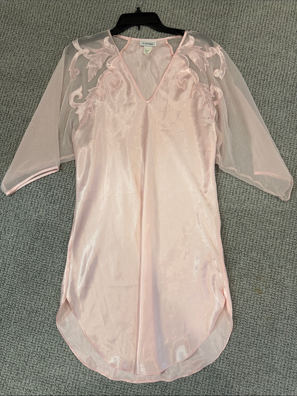 Natori Pale Pink Satin & Sheer Embroidered Chemise
